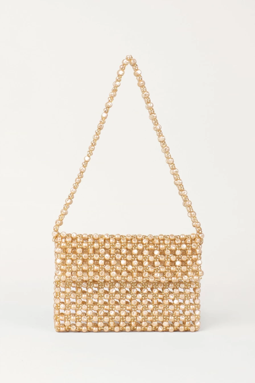 Vanina Women's Sable Nacre Baguette Handbag - Elegant Pearl Accent Designer Purse