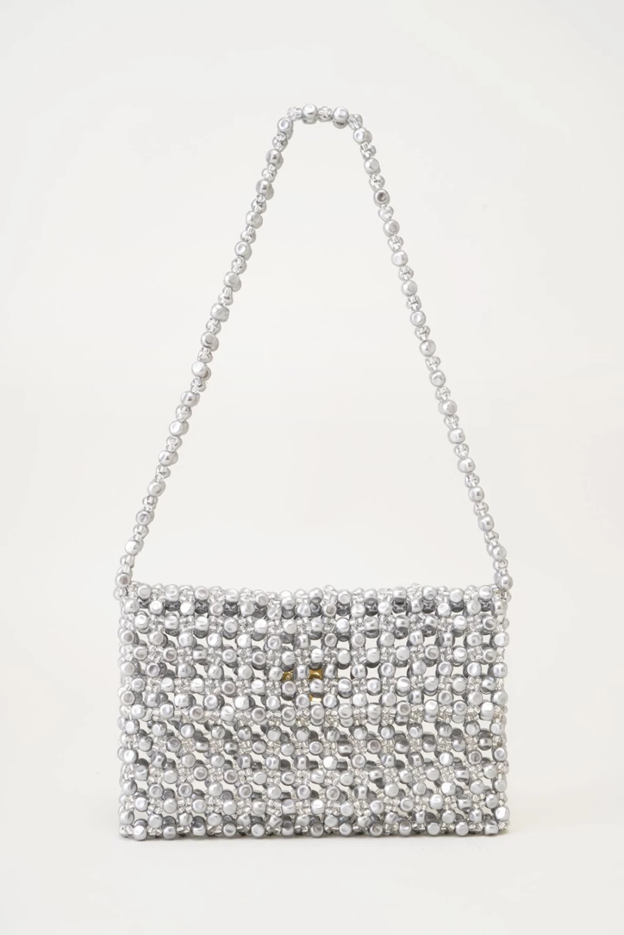 Vanina Women's Le Sable Nacre Baguette Handbag - Elegant Pearl Sand Textured Clutch