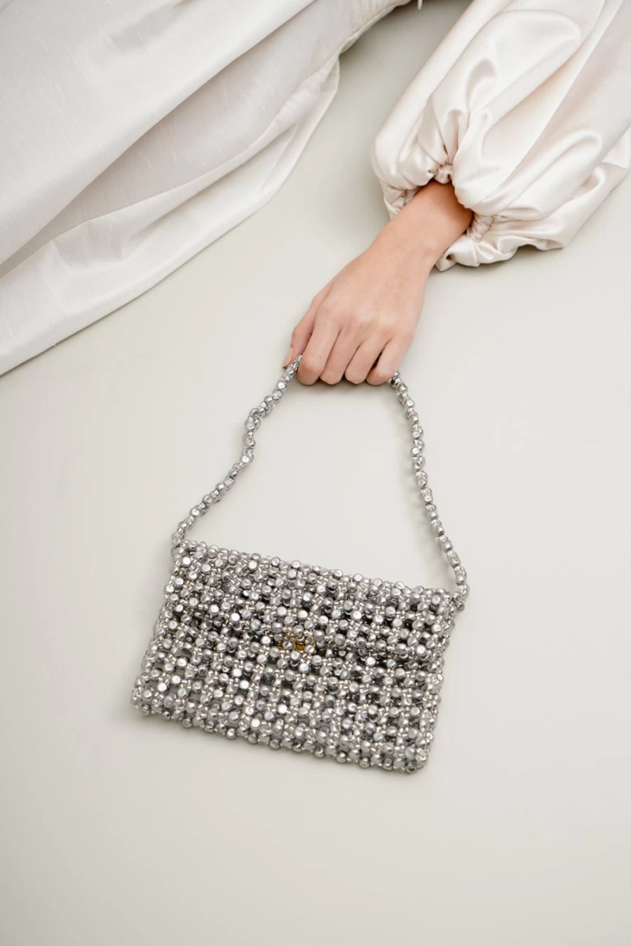 Vanina Women's Le Sable Nacre Baguette Handbag - Elegant Pearl Sand Textured Clutch