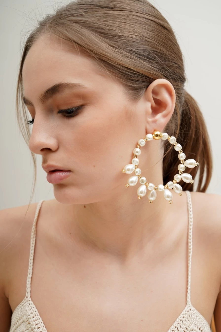 Vanina Women's Sables Nacres Maxi Hoops - Elegant Pearl-Encrusted Large Hoop Earrings