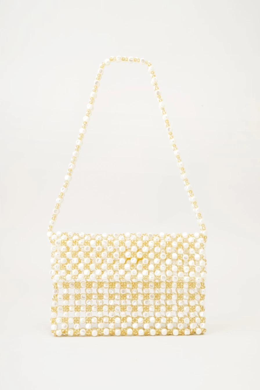 Vanina Women's Sable Nacre Baguette Handbag - Elegant Pearl Accent Designer Purse