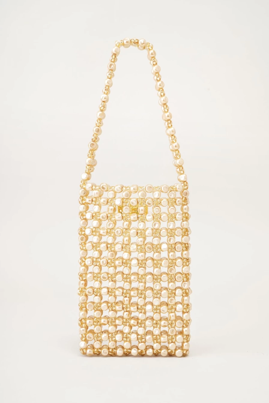 Vanina Women's Sable Nacre Handbag - Elegant Pearl-Embellished Designer Purse